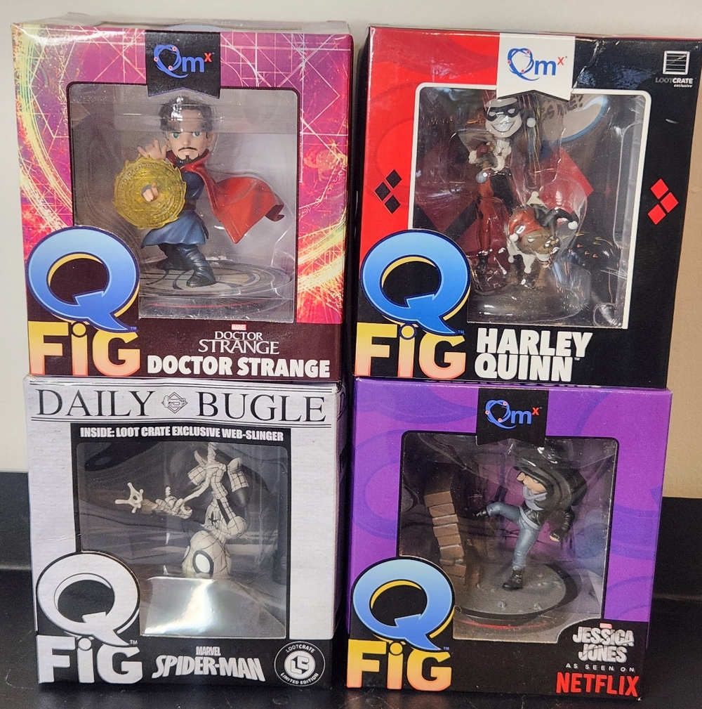 Q-Fig Q FIG Lot Bundle - Harley Quinn, Spider-Man, Doctor Strange, Jessica Jones